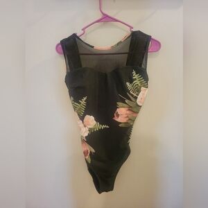 Albion Black One-Piece Swimsuit with Pink Floral Detail